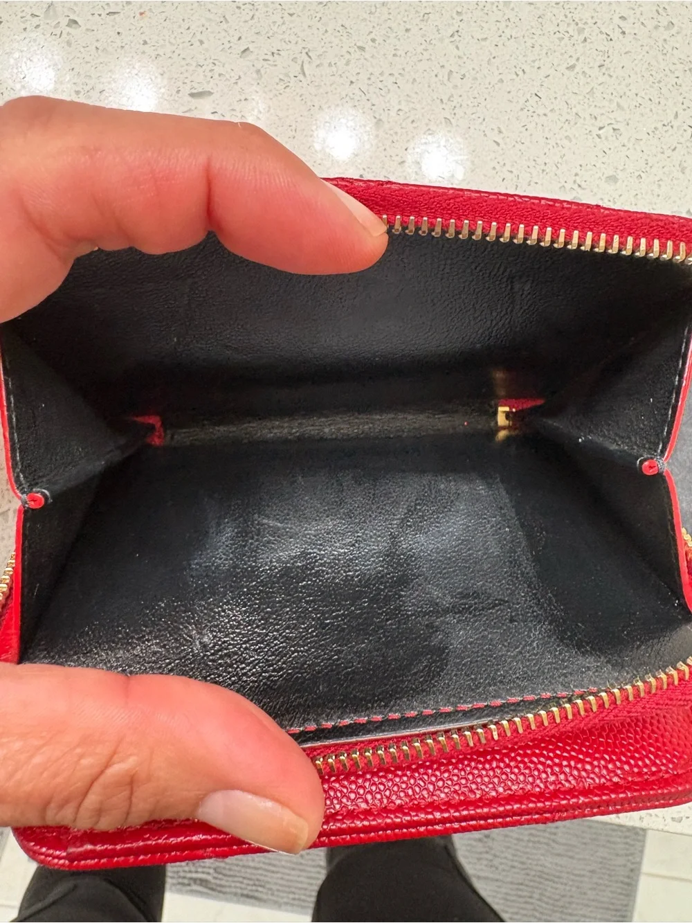 Yves Saint Laurent Red Quilted Zip Wallet with Gold YSL Logo